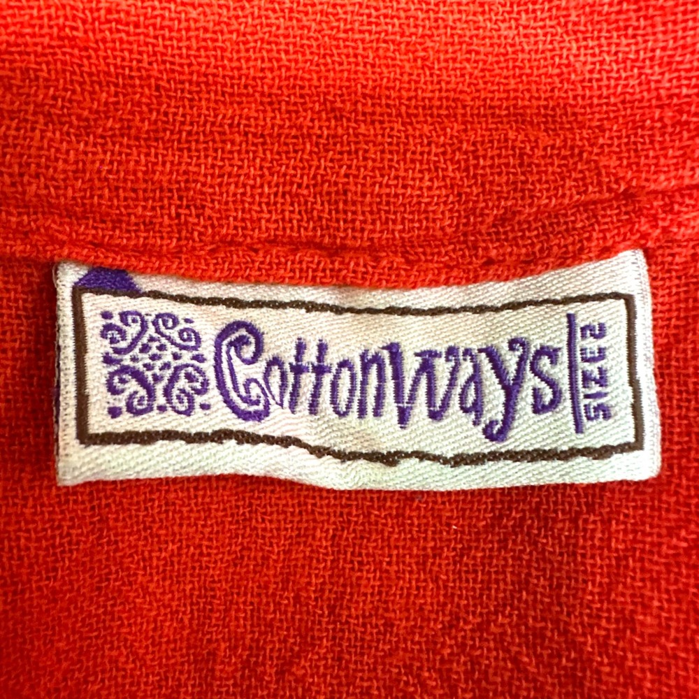 COTTONWAYS Red 100% Cotton Gauze V Neck Tunic Womens 2 L/XL Lagenlook Boxy Beach - Picture 6 of 7